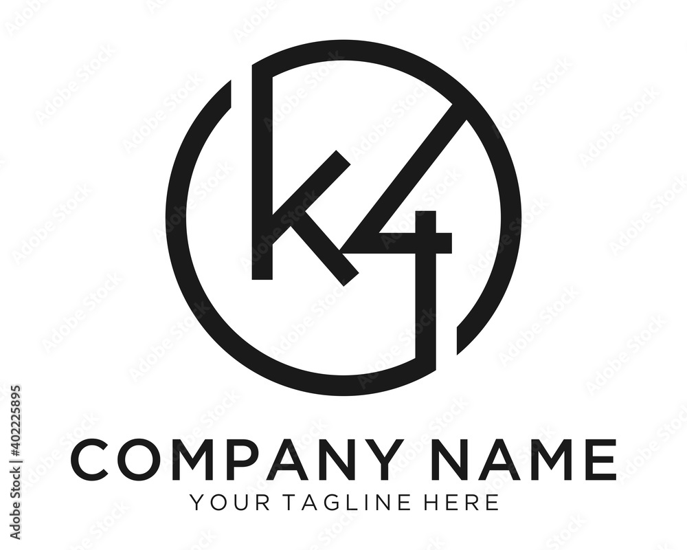 letter K and 4 vector logo Stock Illustration | Adobe Stock