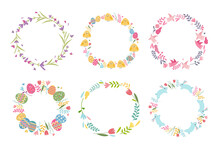 Set Of Colorful Floral Frames Round Frames. Easter Design For Greeting Cards