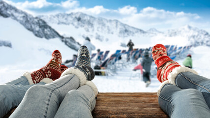 Sticker - couple sitting on a mountain