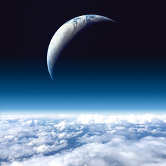 Wall Mural - orbit view to exoplanet earth. science fiction image of how it would be if earth was someones satell