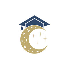 Wall Mural - Moon, star and toga hat/graduation cap logo concept. Night school logo. Educational logo design