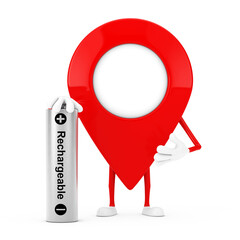 Poster - Map Pointer Pin Character Mascot with Rechargeable Battery. 3d Rendering