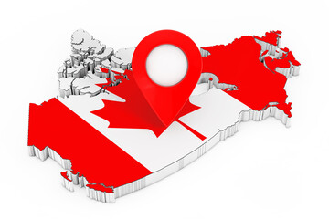 Leinwandbilder - Map Pointer Pin over Map with Canadian Flag. 3d Rendering