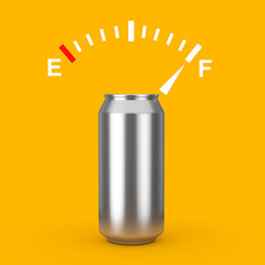Aufkleber - Fuel Dashboard Gauge Sign Showing a Full Tank near Blank Aluminum Can with Free Space for Your Design Mockup. 3d Rendering