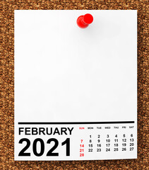 Poster - Calendar February 2021 on Blank Note Paper. 3d Rendering
