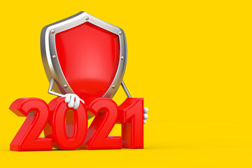 Aufkleber - Red Metal Protection Shield Character Mascot with 2021 New Year Sign. 3d Rendering