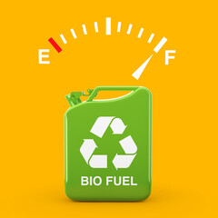Aufkleber - Fuel Dashboard Gauge Sign Showing a Full Tank near of Green Metal Jerrican with Bio Fuel Sign. 3d Rendering