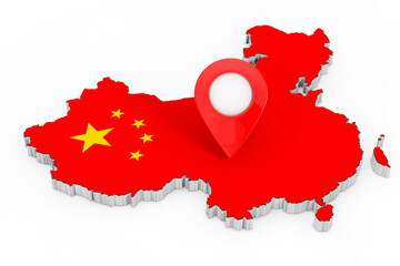 Leinwandbilder - Map Pointer Pin over China Map with Flag. 3d Rendering