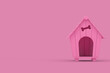 Pink Cartoon Dog House in Duotone Style. 3d Rendering
