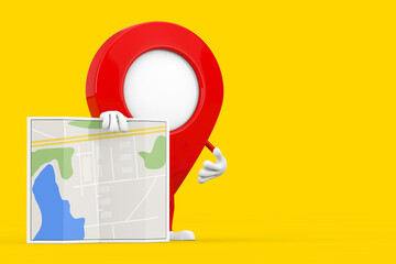 Leinwandbilder - Map Pointer Pin Character Mascot with Abstract Plan Map. 3d Rendering