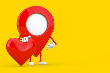 Leinwandbilder - Map Pointer Pin Character Mascot with Red Heart. 3d Rendering