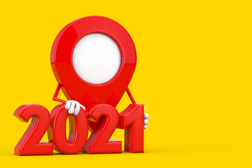 Leinwandbilder - Map Pointer Pin Character Mascot with 2021 New Year Sign. 3d Rendering