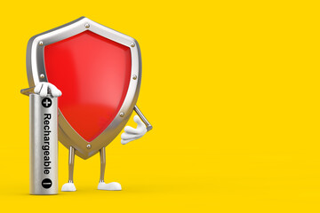 Poster - Red Metal Protection Shield Character Mascot with Rechargeable Battery. 3d Rendering