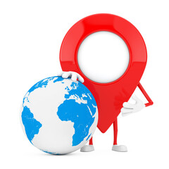 Leinwandbilder - Map Pointer Pin Character Mascot with Earth Globe. 3d Rendering
