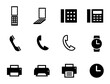 電話,携帯電話,固定電話,プリンター,時計のアイコン。シンプルなシルエットで使いやすいイラストのセット。
