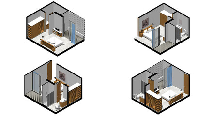 Wall Mural - Isometric Architectural Projection - CLB 17 Interior Isometrics Bedroom 3