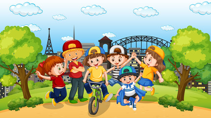 Wall Mural - Scene with many children in the park