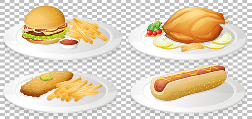 Wall Mural - Set of fast food on transparent background