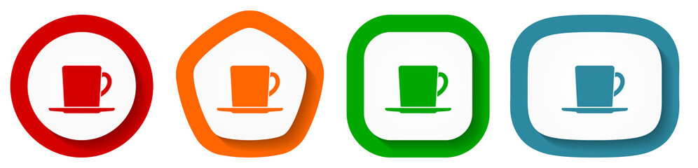 Poster - Drink, cup of coffee vector icons, set of pentagon, square, oval and circle shape buttons