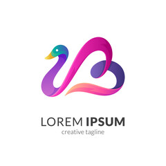 Wall Mural - Love swan logo. Swan and heart combination logo concept. Modern duck animal logo template