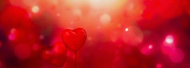 Wall Mural - Valentines day background banner - abstract panorama background with red hearts - concept love
