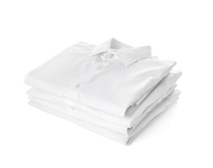 Wall Mural - Stack of male shirts on white background