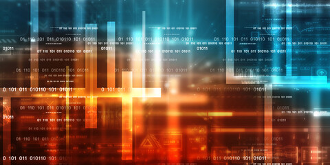 2d illustration abstract digital binary data on computer screen