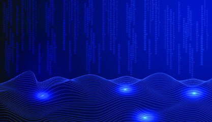 binary code on blue background, concept of cyberspace technology. vector illustration