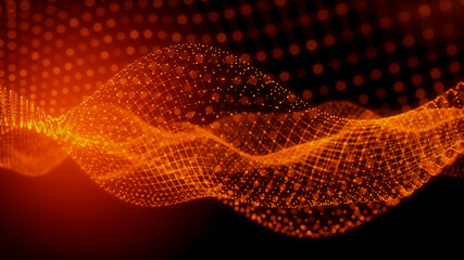 Abstract 3D Technology concept. Big Data and Artificial Intelligence represented as a High Tech Futuristic Particle Network. Abstract background. 3D render