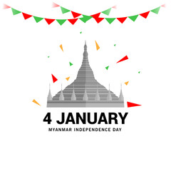 Sticker - Vector illustration of a Background for Happy Myanmar Independence Day.