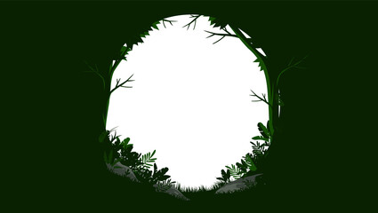 Wall Mural - Forest nature frame - Oval border in green colours with empty hole in middle, vector illustration.