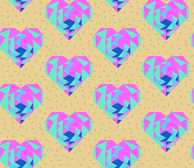 Wall Mural - Seamless geometric pattern with the image of hearts, love, Valentine's day. Vector design for web banner, business presentation, brand package, fabric, print, wallpaper, postcard.