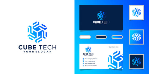 Cube tech logo , hexagon and inspiration business card