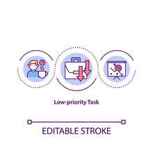 Low Priority Task Concept Icon. Not Important Things To Do During Your Work Day. Scheduling Tasks Idea Thin Line Illustration. Vector Isolated Outline RGB Color Drawing. Editable Stroke
