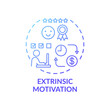 © IMG visuals icons - Extrinsic motivation concept icon. Motivation type idea thin line illustration. Reward-driven behavior. Increasing immediate performance. Praise, money. Vector isolated outline RGB color drawing