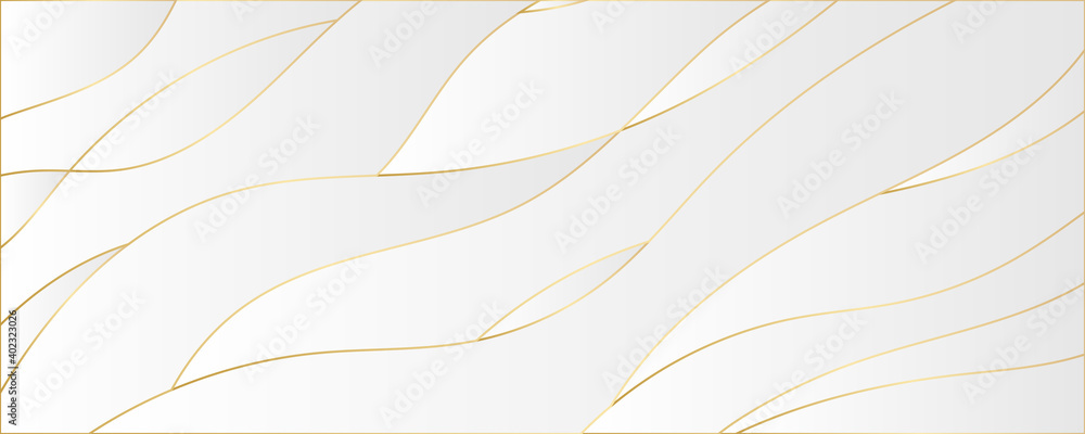 Abstract 3d background with white gold wave lines paper layers. Luxury paper cut background, Abstract decoration, golden pattern, halftone gradients, 3d Vector illustration.  - obrazy, fototapety, plakaty 