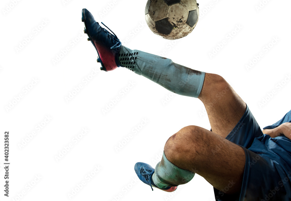 In Fall Close Up Legs Of Professional Soccer Football Player Fighting For Ball On Field Isolated On White Background Concept Of Action Motion High Tensioned Emotion During Game Cropped Image Wall Mural Master1305