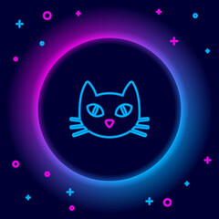 Poster - Glowing neon line Cat icon isolated on black background. Colorful outline concept. Vector.