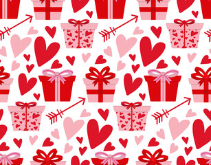 Wall Mural - cute seamless pattern with gift box, arrows, hearts. valentines day, wedding, love, romantic wallpap