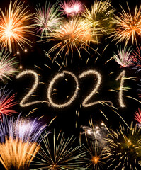 Wall Mural - 2021 New Year fireworks background