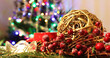 Christmas tree with new year decorations. New Year celebration. Selective soft focus. Background for postcards. Banner.