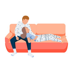 Canvas Print - People On Sofa Vector Illustration