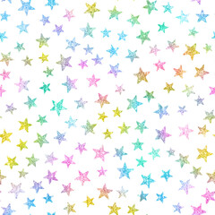 Wall Mural - big rainbow glitter stars seamless pattern fun celestial galaxy sky white background