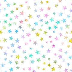 Wall Mural - big rainbow glitter stars seamless pattern fun celestial galaxy sky white background