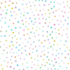 small rainbow glitter stars seamless pattern fun celestial galaxy sky white background