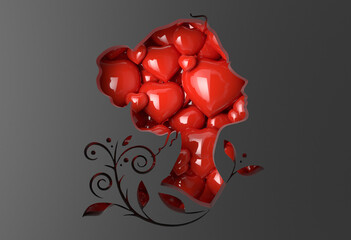 Wall Mural - Background Woman Silhoutte heartd 3D. Background Valentine's Day.