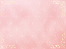 ダマスク模様　豪華なフレーム枠　カード　ピンク　水彩
