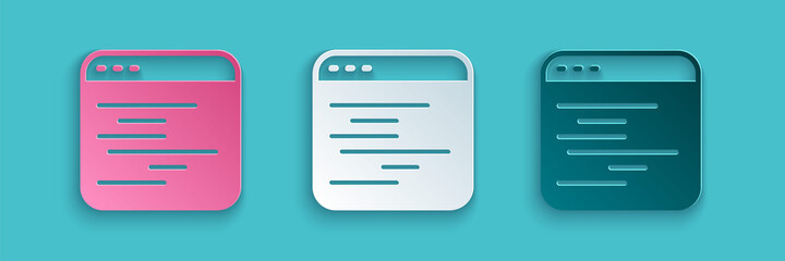 Paper cut Software, web developer programming code icon isolated on blue background. Javascript computer script random parts of program code. Paper art style. Vector.