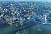 Aerial View Of Church Of The Forty Martyrs And Frozen Lake Pleshcheyevo. Pereslavl-Zalessky, Yaroslavl Oblast, Russia.