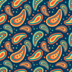Wall Mural - vector seamless pattern with hand drawn ethnic oriental ornament on a dark blue background. pattern for printing on fabric, clothing, packaging, wrapping paper. background for websites and apps